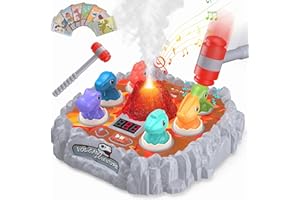 OKKIDY Whack A Mole Game for Toddlers, Kids 3 4 5 6 7 8Year Old Dinosaur Toys with 2 Pounding Hammers, Interactive Educational Toys with Sound and Light 8 Learning Cards Pounding Toys