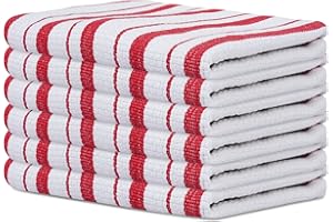 SweetNeedle Toallas De Cocina Rojas Paquete De 6-100% Algodón Tejido De Canasta Estampado De Rayas con Lazo para Colgar Muy Absorbentes De Calidad Profesional Resistentes Lavables A Máquina 45X70Cm