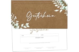 ‎EUMMEL Gutscheinkarten zum Selbstausfüllen (50er Set, DIN Lang) | Blanko Gutschein zum Ausfüllen als Vorlage für Massage, Kosmetik, Friseur und andere | Gutscheinvorlagen Neutral und Edel