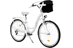 MILORD BIKES Milord. 26 Zoll 7-Gang weiß Komfort Fahrrad mit Korb und Rückenträger, Hollandrad, Damenfahrrad, Citybike, Cityrad, Retro, Vintage