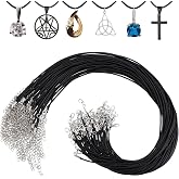 50 Pieces Black Necklace Cord with Waxed Leather Clasp for Beads, Pendants, Jewelry, 18 Inches