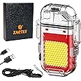 Zactly MODEL AL10 Transparent Electric Lighter Dual Arc Multifunction USB Type-C Rechargeable Waterproof Windproof Dustproof with Led Light, Whistle & Lanyard, Camping, Outdoor Survival Tool (Red)