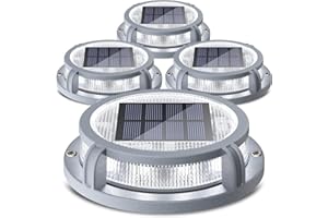Siedinlar Solaire Pont Lumières Allée Dock Lumière LED Marqueurs De Route Imperméables Extérieurs À Énergie Solaire Pour Étape Trottoir Escalier Jardin Chemin Au Sol 4 Pack (Blanc chaud/Blanc froid)