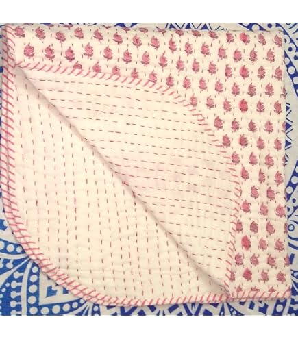 JaipurHandloom Patola Silk Patch Work Kantha Quilt, Indian Sari Quilt