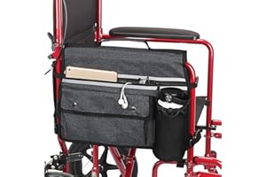 HSGEZUOQI Wheelchair Storage Bag, Double-Sided Armrest Pouch with Cup Holder and Reflective Strip, for Wheelchairs and Walkers (Black)