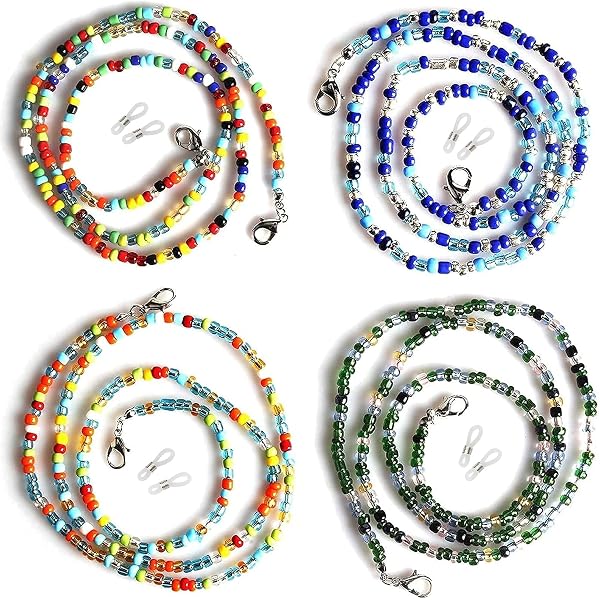 Catenella Occhiali Donna – 2 Pezzi Con Perline Colorate, Lunga 70 Cm, Antiscivolo, Elegante E Leggera
