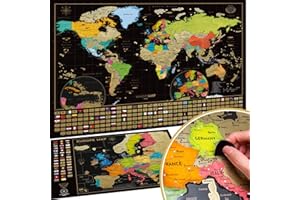 W WANDERLUST MAPS Mapa Mundi Rascar (61 X 43 cm) + Mapa Europa Rascar (46 X 33 cm). El paquete de regalo incluye una herramienta para rascar con precisión y pegatinas de recuerdo de viajes, oro/negro