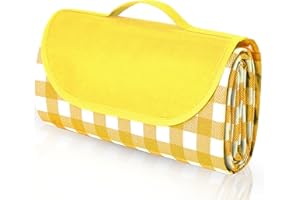 Ledeak Wodoodporny koc piknikowy, 200 x 150 cm Składany koc piknikowy, mata plażowa bez piasku lekki kemping z uchwytem do parku plażowego (żółty)