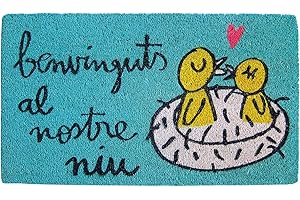 Laroom Felpudo diseño Benvinguts Al Nostre NIU, Jute & Base Antideslizante, Azul, 40 x 70 cm