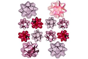 MIJOMA Set Ringelband Polyband Geschenk-Band Geschenkschleifen zum Basteln und Verpacken - glänzend & matt sortiert (12 Stück Geschenkschleifen, rosa - pink - violett)