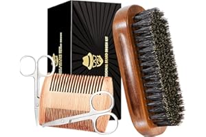 SOFMILD Boar Bristle Beard Brush for Men, Beards and Mustaches Grooming Set Including 100% Pure Boar Bristle Beard Brush, Beard Comb, 2 Pcs Mustache Scissors, and Travel Bag