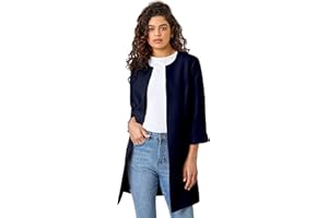 Roman Originals Textured Longline Jacket for Women UK Ladies Reefer Coat Lined Tailored Lightweight Long Autumn Winter Smart Casual Office Work Business Evening Going Out