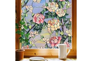 ‎FANCYCLINGS Dekorfolie Fensterfolie 3D Buntglas Fensterfolie, Fenster Sichtschutz Folie fensterfolie bunt für Haustür, Haus, Sonnenschutz, Hitzekontrolle, statisches Kleben,Das Biest Rose 44x120CM