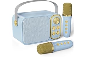 BESCOST Karaoke per Bambini Blu Professionale Completo con 2 Microfoni Wireless,Cassa Portatile 7 Effetti Sonori,Idea Regalo Compleanno,Giocattolo Natale 5-14 Anni