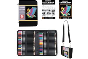 ‎KINSPORY KINSPORY 54-teilige Buntstifte Set mit 3,0 mm weichen Minen, 50-blatt 3-farbiges Skizzenbuch, Farbstifte mit verstellbarem Schultergurt - Geschenk für Erwachsene Anfänger Teenager Mädchen Jungen