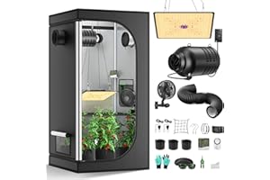 MINENICE Growzelt Komplettset mit M1000 LED Vollspektrum Grow Lampe 60x60x140cm Grow Tent 4" 215 CFM 3000RPM Ruhiges und Effizientes Belüftungssatz, 4-Gang-Lüfter, Hydroponics Indoor Growing Tent Set