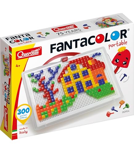Quercetti Fantacolor Modular – Jeu De Mosaïques 600 Pions – 4 Grilles Connectables – 7 Couleurs – Fabriqué En Italie