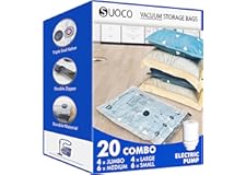 SUOCO Bolsas al Vacío Ropa, Juego de 20 Bolsas (4J + 4L + 6M + 6S) con Bomba Eléctrica, Bolsas de Almacenaje al Vacío para Ropa y Edredones, Viaje y Hogar, Resistente y Reutilizable - 1