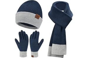 ZASFOU Womens Winter Knit Beanie Hats Touchscreen Gloves Warm Wool Hat and Gloves Set Skull Caps with Fleece Lined