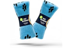 Petopedia 2x Soft Warm Dog Fleece Animal Pet Blankets with Paw Prints – Cat, Puppy & Dog Blankets Washable Bed Travel (Blue, 100cm X 120cm (Pack of 2))
