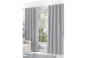 HACHETTE LTD Hachette Thermal Blackout Curtains Eyelet Ring Top Including Pair of Tiebacks (Silver Grey, 90" X 90")