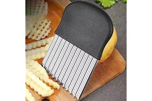 NEXMEE Wave Cutter, Couteau Cranté Ondulé, Couteau Ondulé, Couteau Ondulé pour Enfants, en Acier Inoxydable pour Chips, Pommes de Terre, Légumes, Fruits (Noir)