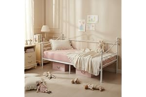 GZTGZMWG Struttura Letto Divano Singolo 90x190, Letto in Ferro Battuto per Materasso 90x190 cm, Sofa Day bed Letti per Camera/Soggiorno/Veranda/Giardino/Bianco