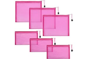 GINOYA 6 Stück Netz Kosmetiktaschen, Nylon Kosmetiktaschen mit Reißverschluss für Haus Büro Geldbeutel Wickeltasche (Rose)