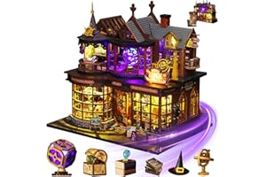 Mostop DIY Miniature House, Miniature House, Wooden Dollhouse Kit, Miniature House Construction Kit with LED Light, Creative Room Idea for Adults, Magic House, DIY Building Kits (Magic Treasure)