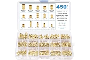 Gueenky 450PCS Female Thread Knurled Nuts, M2 M3 M4 M5 M6 Brass Threaded Insert, 15 Sizes Embedment Nuts Assortment Kit with Storage Box for 3D Printing Injection Moulding