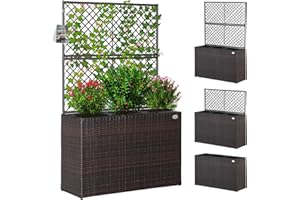 ‎CASARIA CASARIAŽ Blumenkasten Rankgitter 3 Innentöpfe Polyrattangeflecht Rankhilfe Blumentopf Rattanoptik Pflanzkasten Braun