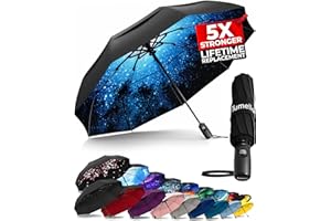 TUMELLA Strongest Windproof Travel Umbrella (Compact, Superior & Beautiful), Small Strong but Light Portable and Automatic Folding Rain Umbrella, Durable Premium Grip, Fits Car & Backpack