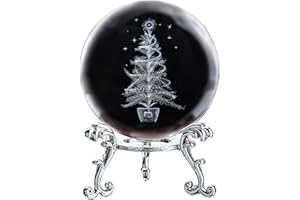 ZEERSHEE 3D Glass Christmas Tree Crystal Ball Paperweight Figurine Home Christmas Decor(2.3in)