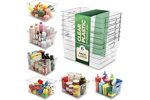 KICHLY Organizzatori di dispensa e contenitori, confezione da 6 trasparenti con maniglie per cucina, armadio e frigorifero, senza BPA, contenitori impilabili per la conservazione degli alimenti
