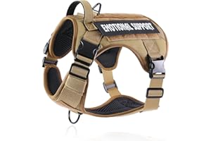 Belababy Tactical Anti Pull Dog Harness Small Medium Large, Adjustable Front Clip Service Dog Vest with Handle, Breathable Military Assistance Harness for Working Training, Wolf Brown, M