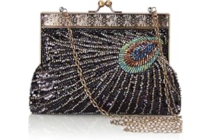 BABEYOND 1920s Flapper Peacock Clutch Vintage Gatsby Sequined Evening Handbag Beaded Bag