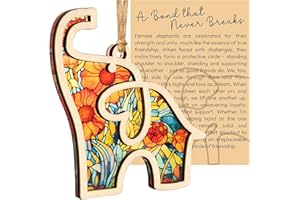 CUMNVULNT Friendship Gifts Sisterhood Elephant, Wooden Elephant Ornament with Story Card, Sisterhood Hanging Elephant Ornament, Friendship Giftes for Best Sisters Friends