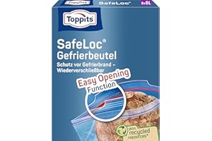 ‎TOPPITS Toppits Doppelverschluss Gefrierbeutel SafeLoc - 6 x 8L, Extra dick & reißfest, Transparent, Ideal für Lebensmittelaufbewahrung