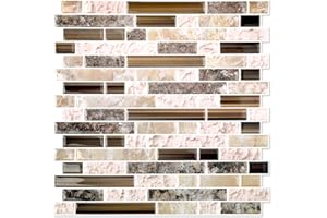 Yipscazo Fliesenspiegel für Küche, selbstklebend, 30,5 x 30,5 cm, zum Abziehen und Aufkleben, für Waschküche, Badezimmer, strukturierter Vinyl-Aufkleber, Wandfliesen, Smart Tile in Sandstein, 10 Bögen
