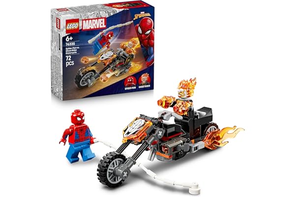 LEGO | Marvel Spider-Man vs. Moto del Motorista Fantasma - Superhéroe de Juguete con Maqueta de Moto, 2 Minifiguras, Telaraña y Fuego - Regalo para Niños de 6+ Años - 76335