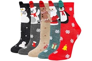 LOFIR Calcetines de Navidad para Mujeres Divertidos para Fiesta, con Dibujos de Monigote de Nieve y Papá Noel, Talla 35-41, 5 Pares