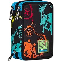 SJ GANG STYLE Federmäppchen Mit 3 Reißverschlüssen – Inkl. Stifte, Farben, Zubehör (Blau)