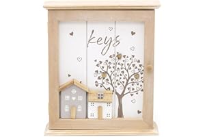 CAROUSEL HOME Shabby Chic Wooden Wall Mounted Key Box | Key Cabinet 6 Hooks Key Cupboard | Magnetic Key Holder