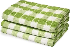 Kitchen Trends Woven Tea Towels 3pk Large 50 x 70cms Super Absorbent Hearts 100% Cotton (Lime)