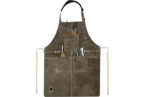 Rustic Town Full Grain Leather Grill Work Apron with Tool Pockets ~ Adjustable up to XXL for Men & Women ~ Gift Ideas for Him Her