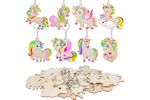 PATAZOK 16 PCS Porte-clés Licorne, kit de bricolage licorne à colorier, kit de bricolage porte-clés en bois comme super cadeau de fête pour l'anniversaire d'un enfant Accessoires de fête licorne