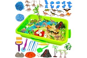 GW Box Dinosaur Sensory Bin 147 Pcs Dinosaurs Sand Kit with Sandbox 2.2 lbs Color Sensory Sand 10 Dinosaur Mould 9 Tools for Easy Storage Bin Filler