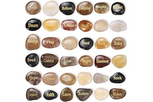 COUME 36 Pcs Inspirational Stones Different Words Encouragement Stones Engraved Stone Engraved Rocks Faith Stones Prayer Stones Encouragement Rocks Christmas Thanksgiving Gift for Friend Family Garden