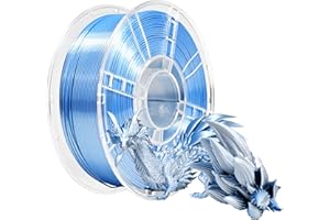 iBOSS Filament d'imprimante 3D PLA PLUS, PLA+ 1,75 mm de Soie Bicolore, Filament d'impression 3D brillant co-extrusion 1kg (2.2lbs), Silk Bicolore Bleu Argent