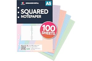 NBplanner A5 Squared pastel notepaper assorted notepaper 6-ring organiser refill insert | Value pack | Filofax A5 COMPATIBLE
